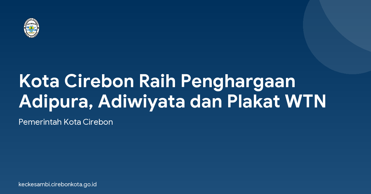 Kota Cirebon Raih Penghargaan Adipura, Adiwiyata dan Plakat WTN
